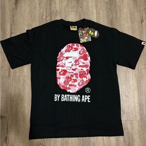 Bape Black Tee with Pink and White Graphic